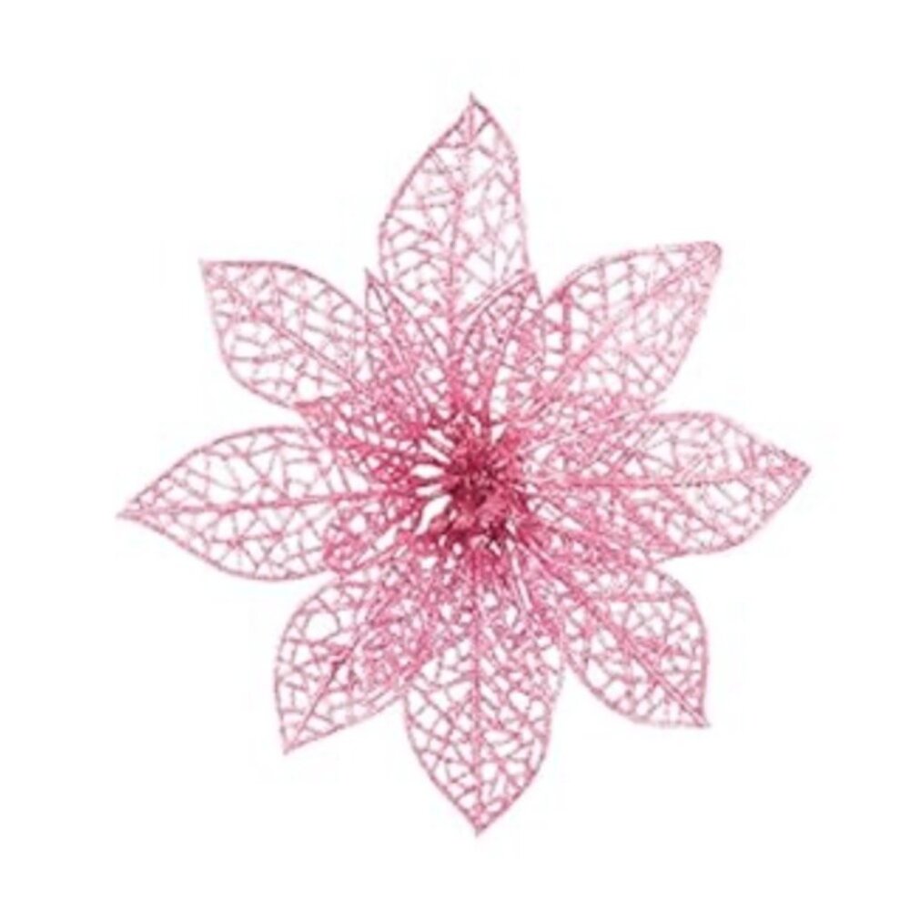 Ten Pink Glitter Artificial Poinsettia Flower Christmas Tree Sticks, 5 inches
